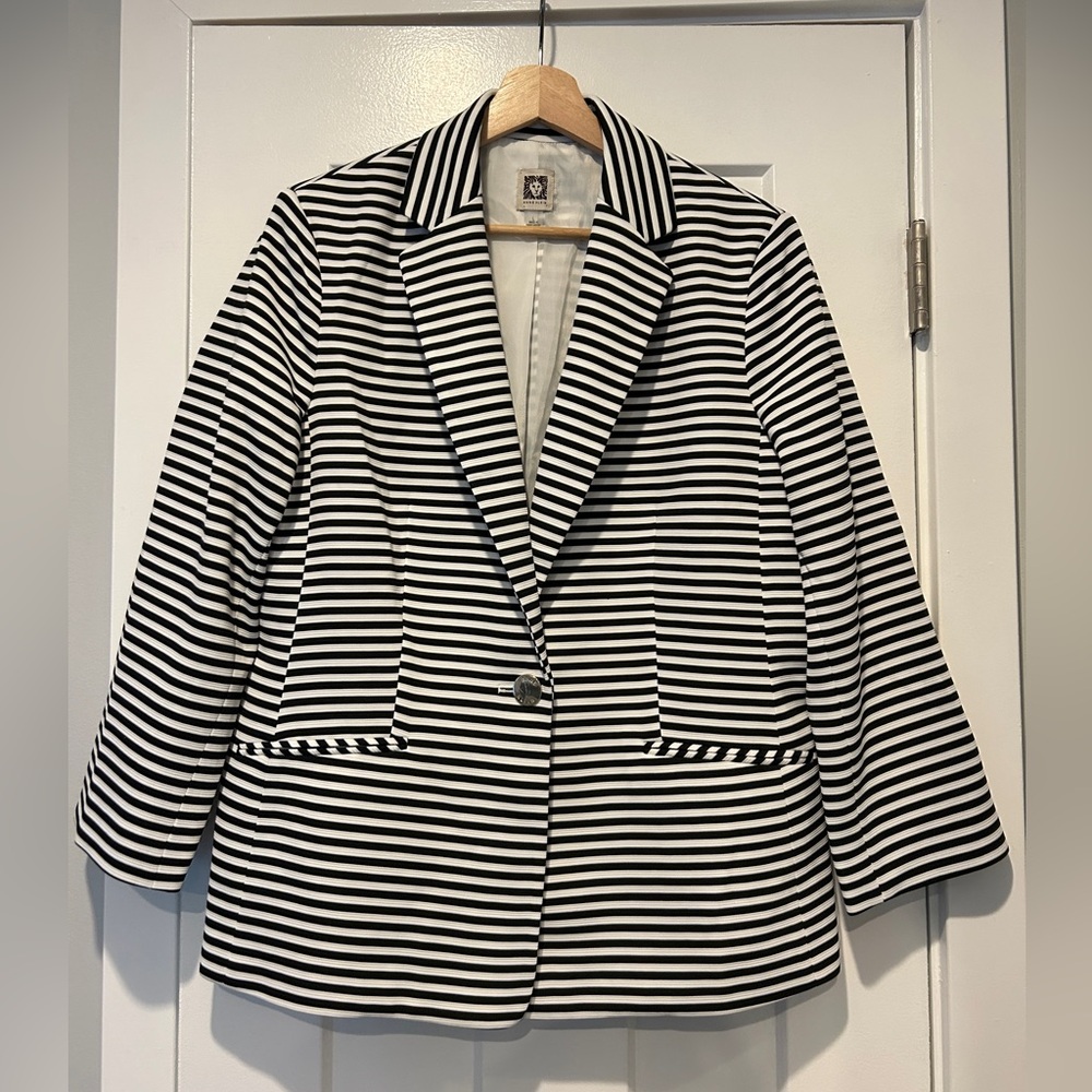 Anne Klein Black and White Striped Blazer